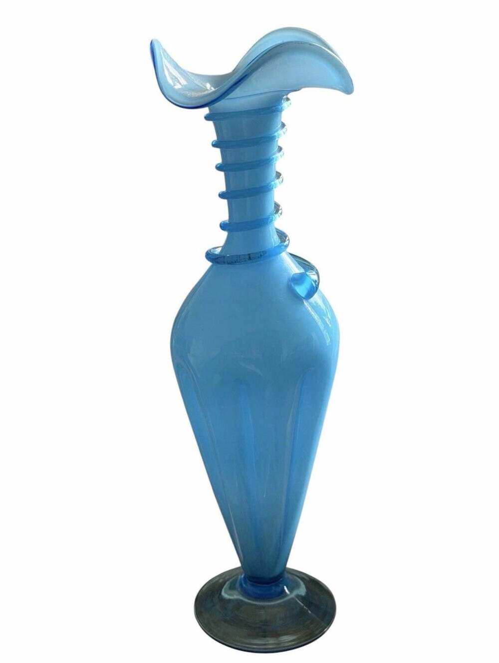 Vtg  Italian Empoli Blue Opaline Vase 14"  By Cristalleria Fratelli Betti